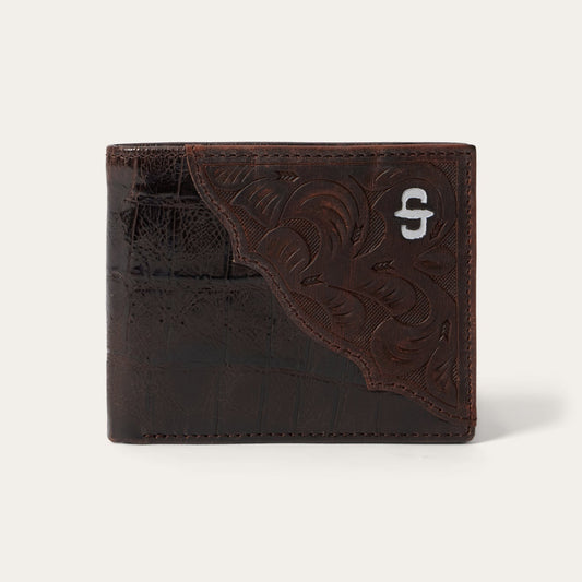 Tooled Embossed Croco Bi-Fold Wallet Brown - Stetson