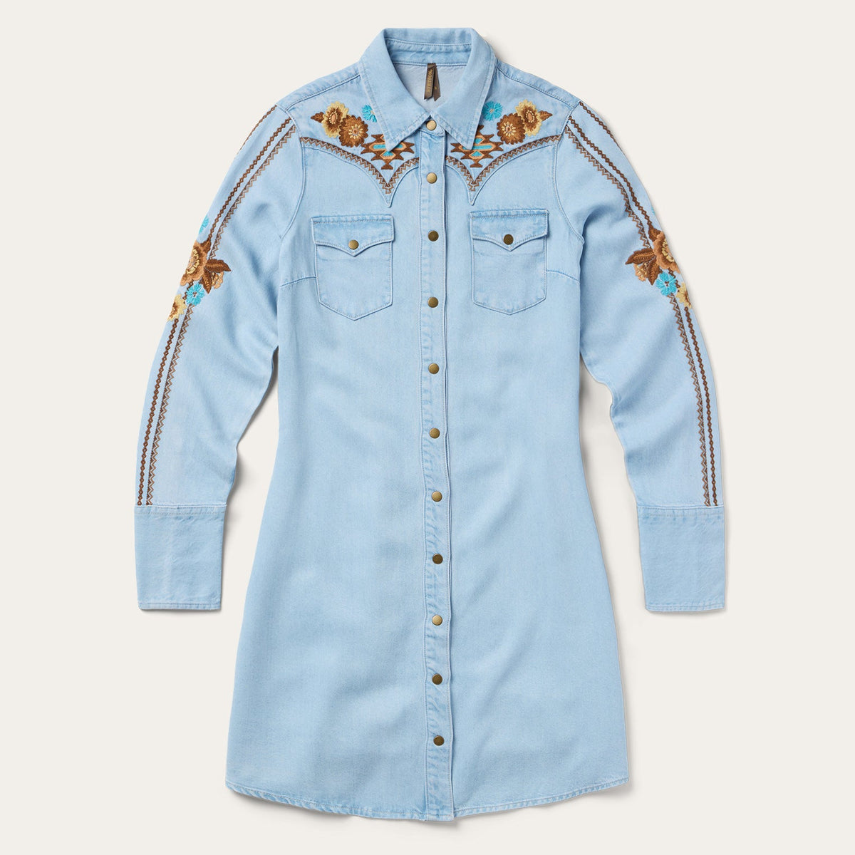 Embroidered Denim Shirt Dress Light Blue - Stetson