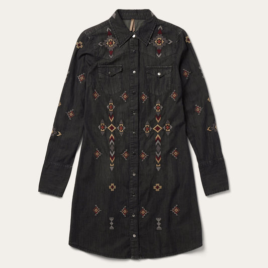 Embroidered Black Denim Shirt Dress Black - Stetson