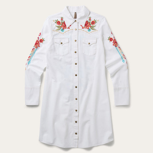Embroidered Denim Dress White - Stetson