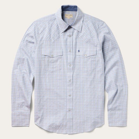 Ombre Plaid Check Western Shirt Blue - Stetson
