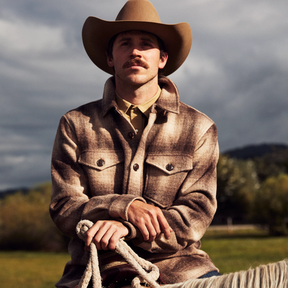 Wool Plaid Shirt Jacket Brown - Stetson